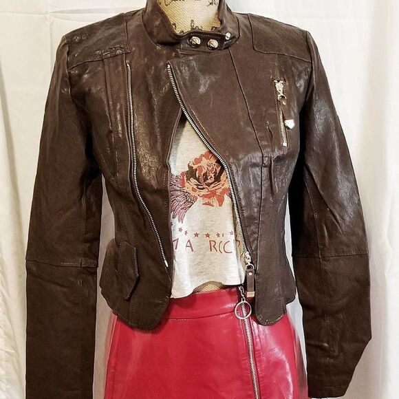 Vero Moda Brown Leather Moto Jacket - Picture 2 of 16
